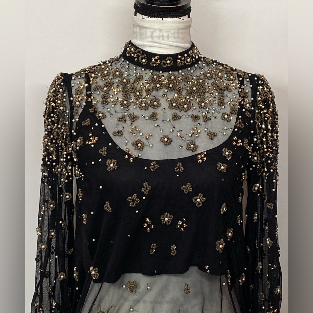 FARM Rio Embroidered Bubble Tulle Blouse size XS - Picture 5 of 15